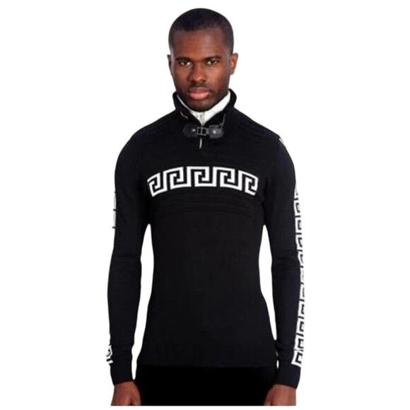 LCR Black Edition heavy knit strappy toggle turtleneck sweater mens large luxury - Picture 1 of 11